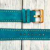 Watchandstrapco | The Paris: Padded Suede Apple Watch Strap - Navy Blue / Gunmetal Grey / Turquoise Blue