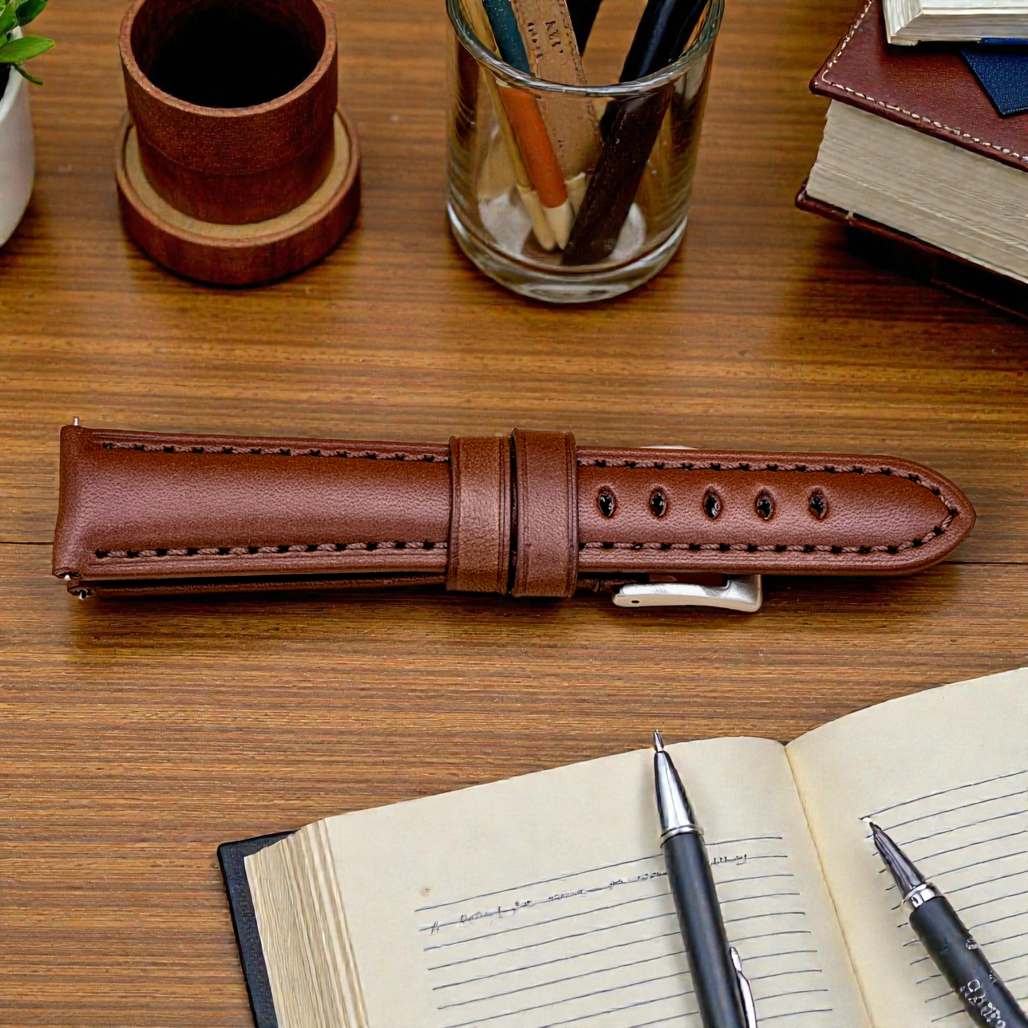 Watchandstrapco | The Prague: Chestnut Brown Vegetable Tanned Full Grain Leather Watch Strap