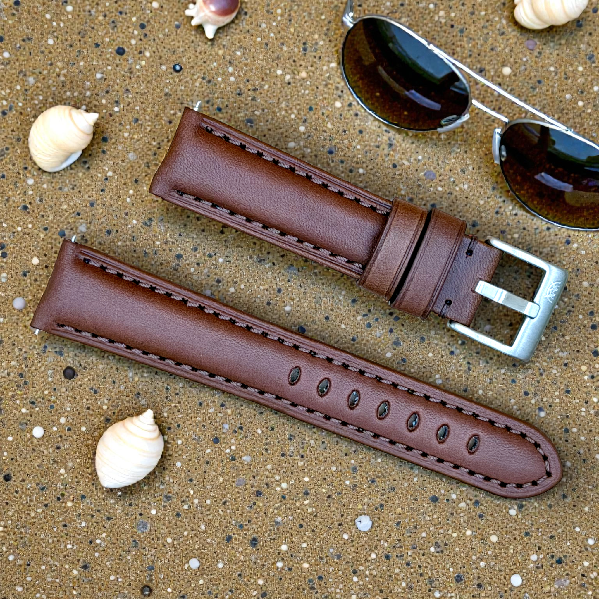 Watchandstrapco | The Prague: Chestnut Brown Vegetable Tanned Full Grain Leather Watch Strap