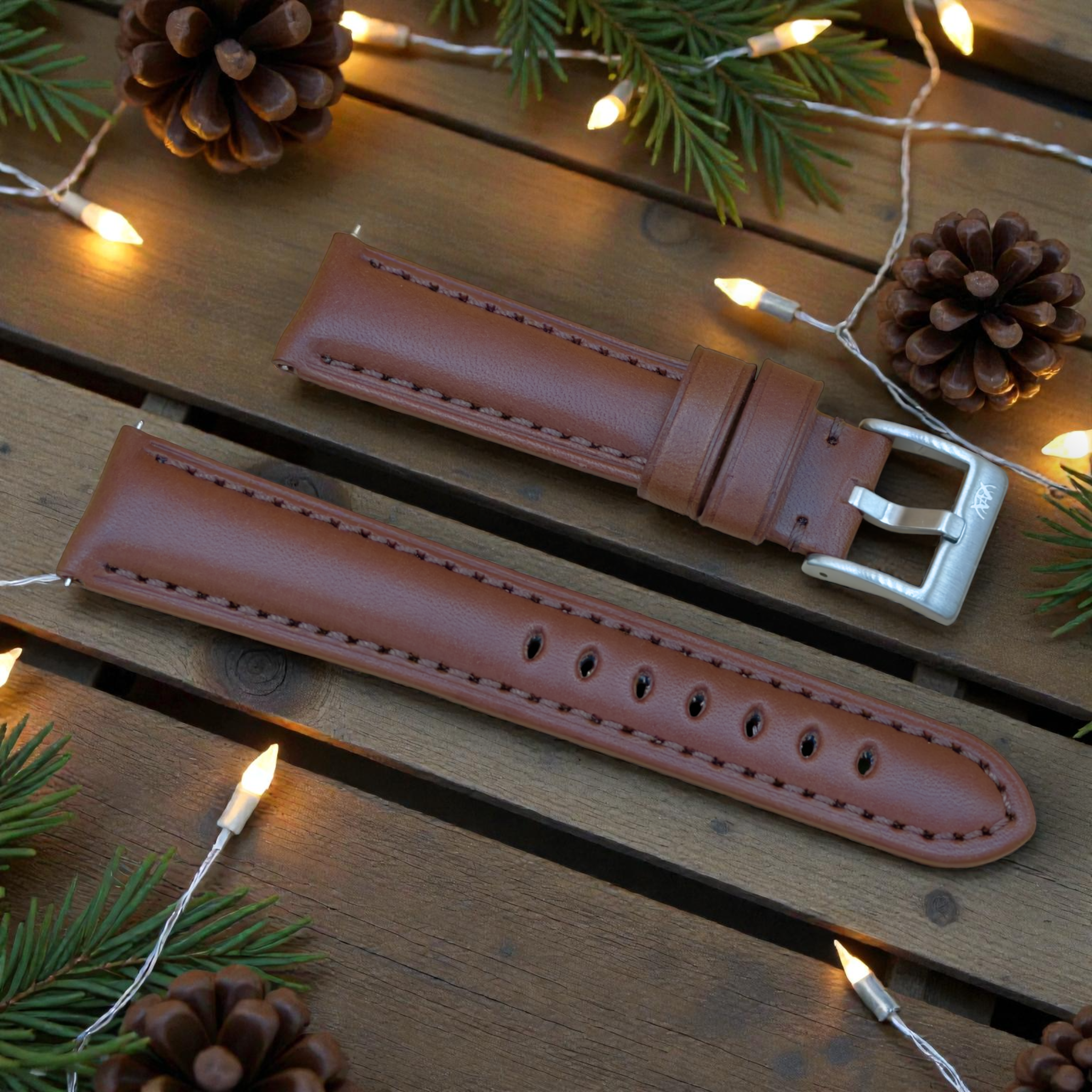 Watchandstrapco | The Prague: Chestnut Brown Vegetable Tanned Full Grain Leather Watch Strap