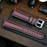 Watchandstrapco | The Prague: Chestnut Brown Vegetable Tanned Full Grain Leather Watch Strap