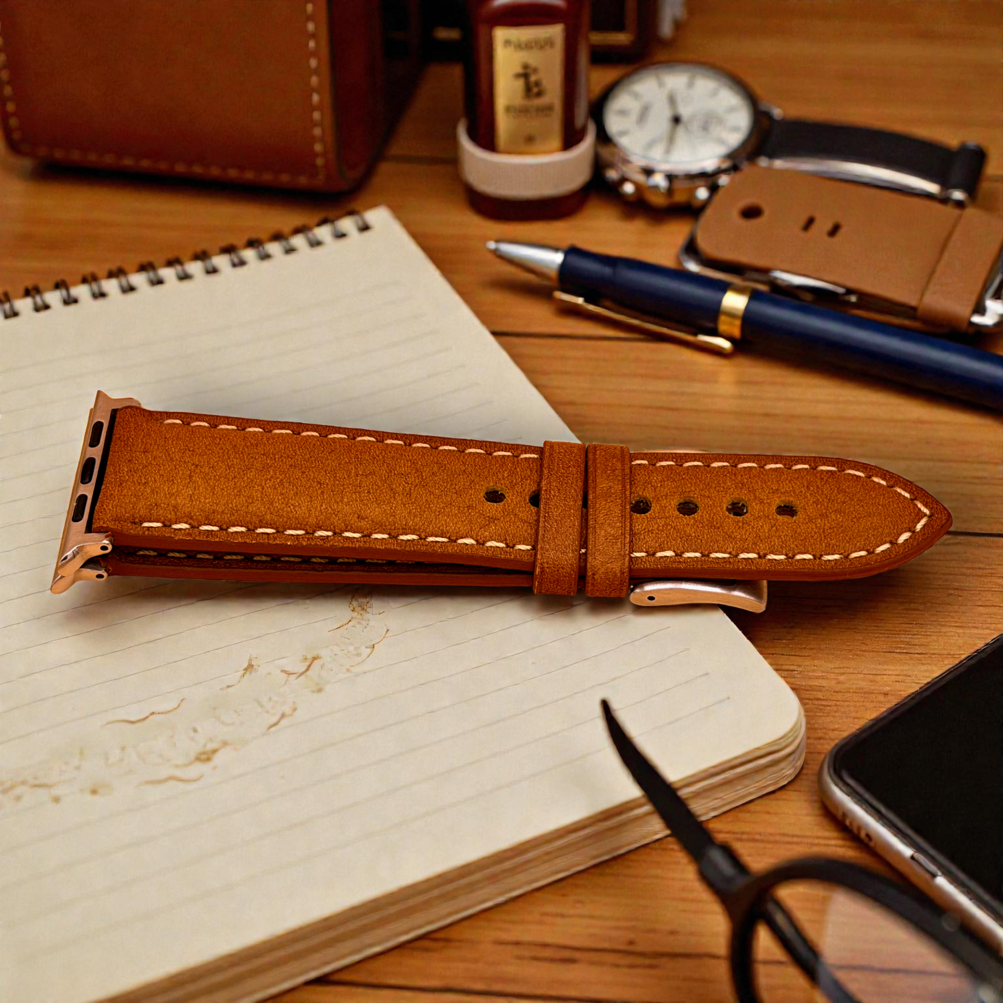 Watchandstrapco | The Rome: Copper Brown Italian Full Grain Leather Apple Watch Strap