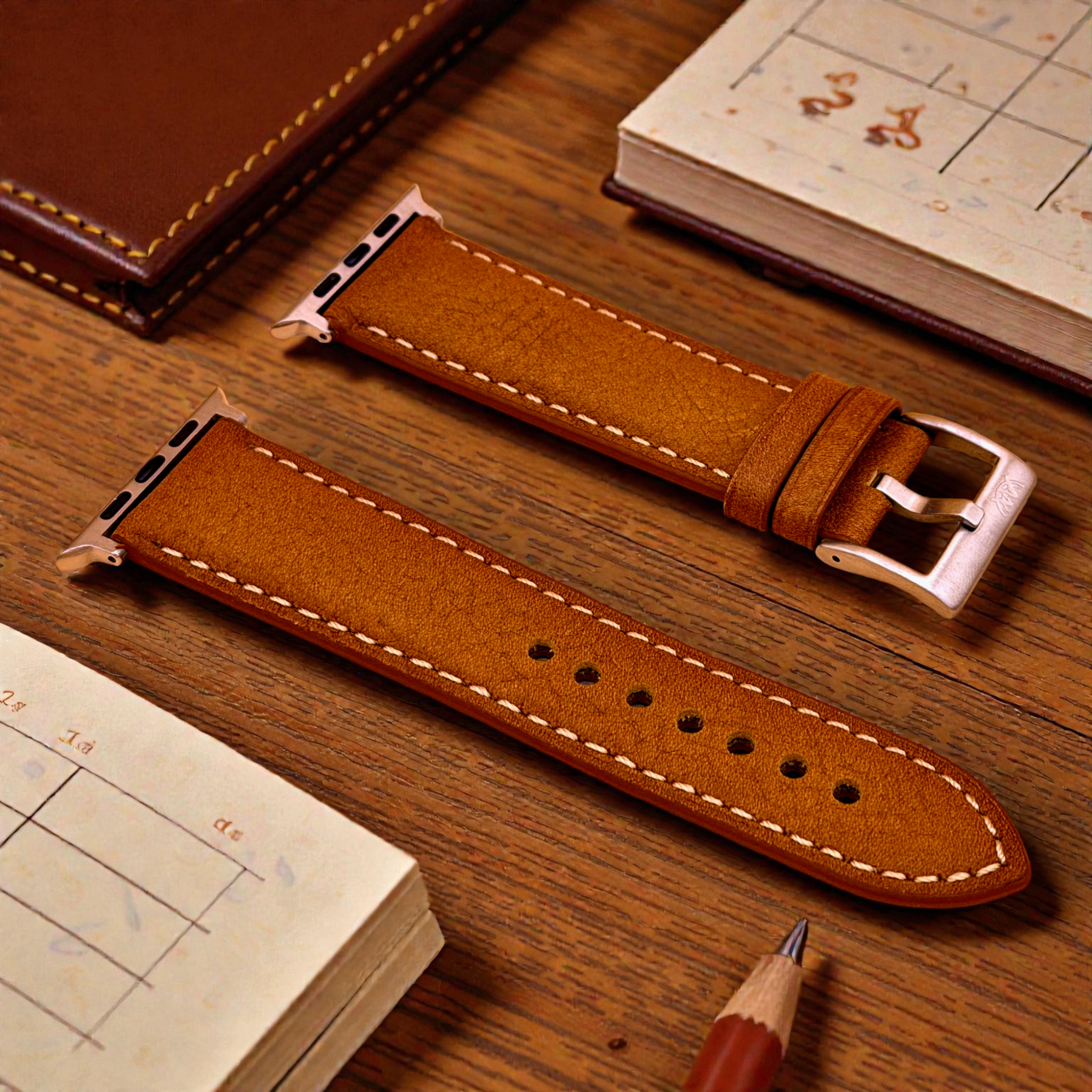 Watchandstrapco | The Rome: Copper Brown Italian Full Grain Leather Apple Watch Strap