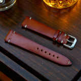 WatchGecko｜Vintage-Stitched Genuine Leather Watch Strap (Burgundy & Cognac)