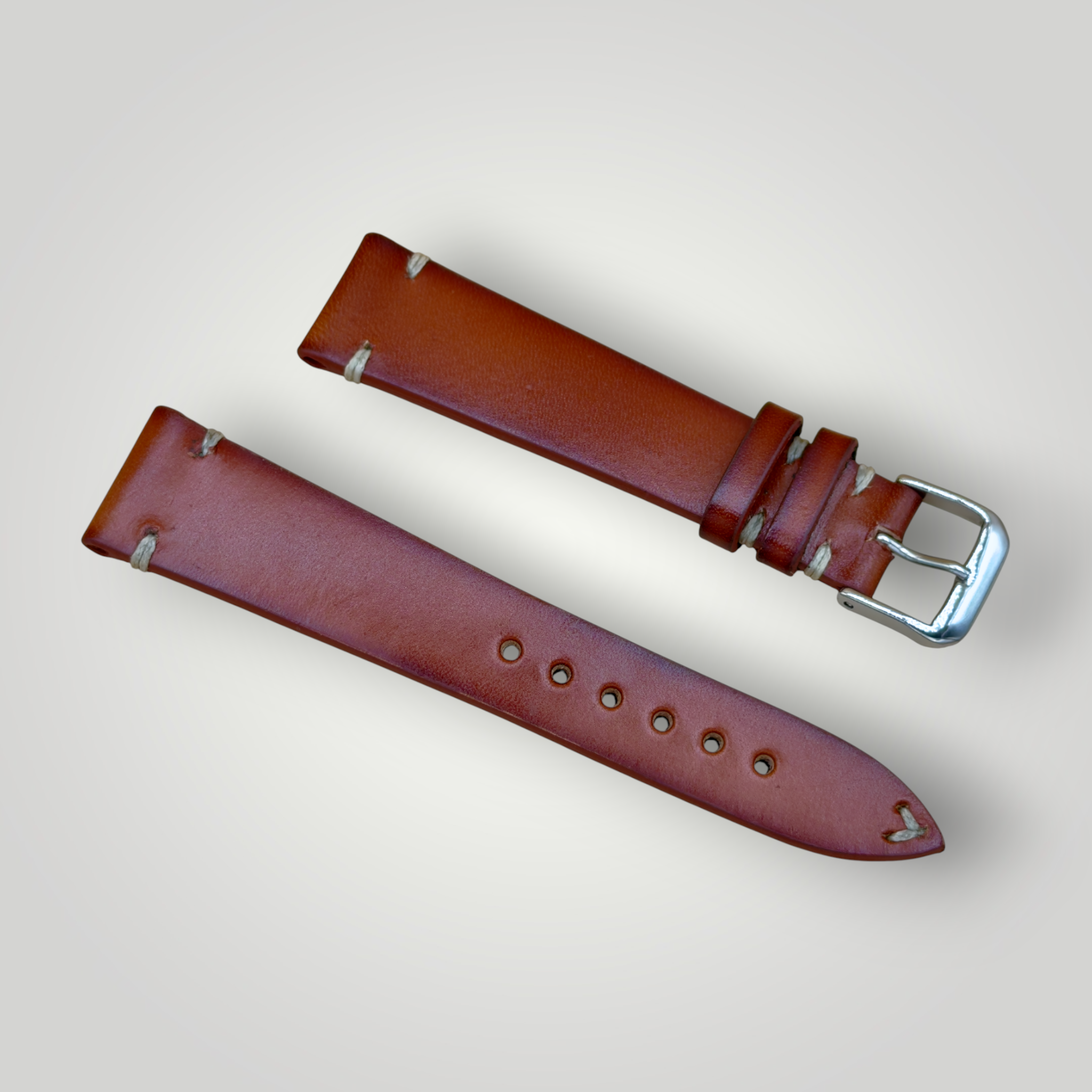 WatchGecko｜Vintage-Stitched Genuine Leather Watch Strap (Burgundy & Cognac)