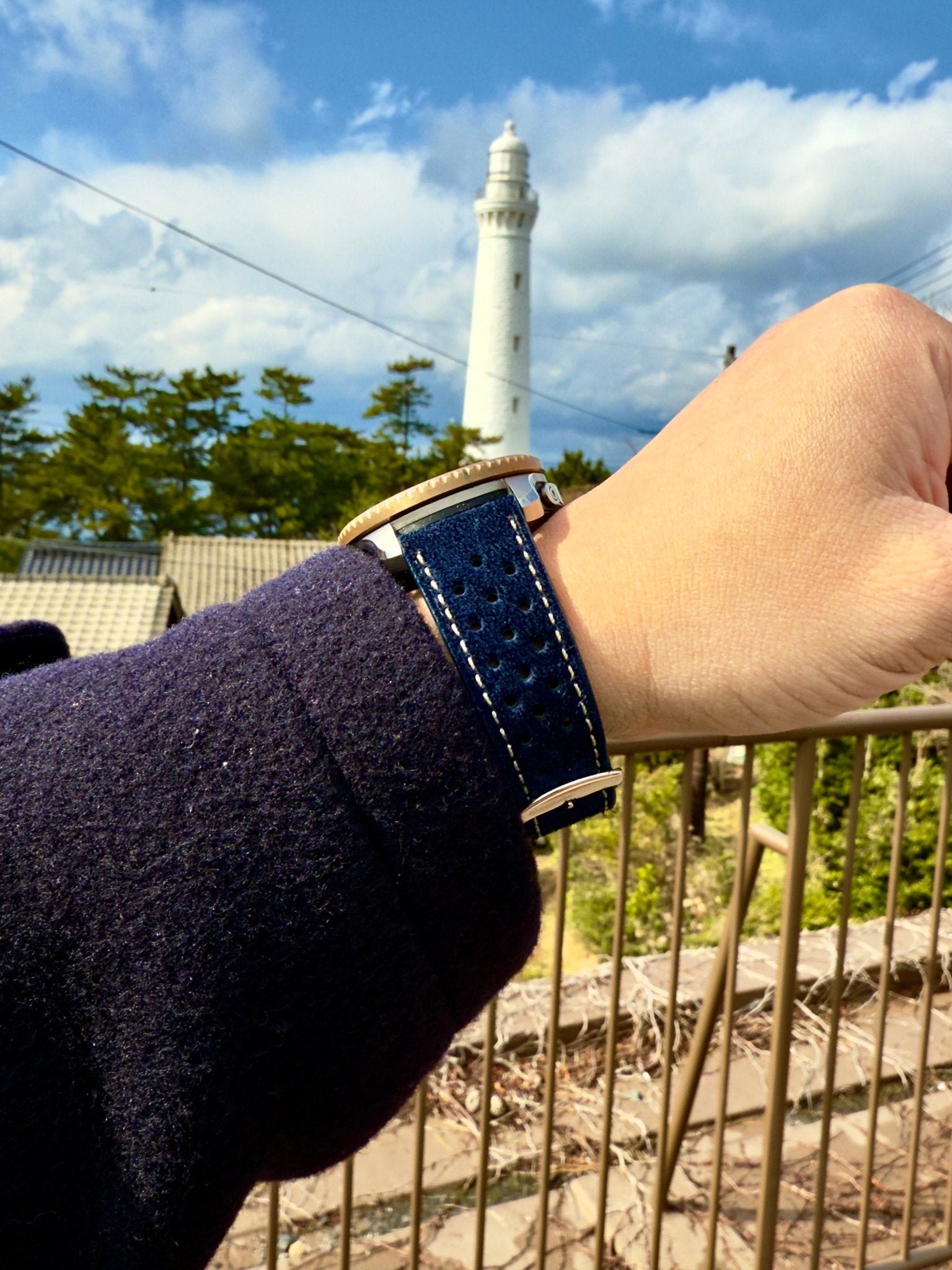 WatchGecko | Beaufort Racing Conceria Opera Suede Perforated Watch Strap - Midnight Blue Suede WatchGecko