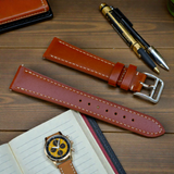 WatchGecko Flat Leather Watch Strap | Classic Rust Brown