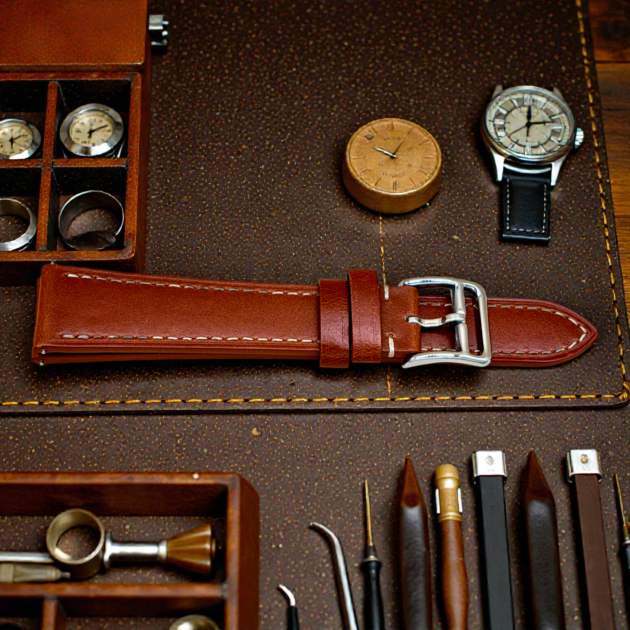 WatchGecko｜Flat Leather フラットレザー｜レザーウォッチストラップ｜クラシック ラスティブラウン