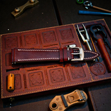 WatchGecko | Hand Stitched Crazy Horse Leather Watch Strap - Peacock Blue / Bordeaux