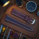WatchGecko | Hand Stitched Crazy Horse Leather Watch Strap - Peacock Blue / Bordeaux