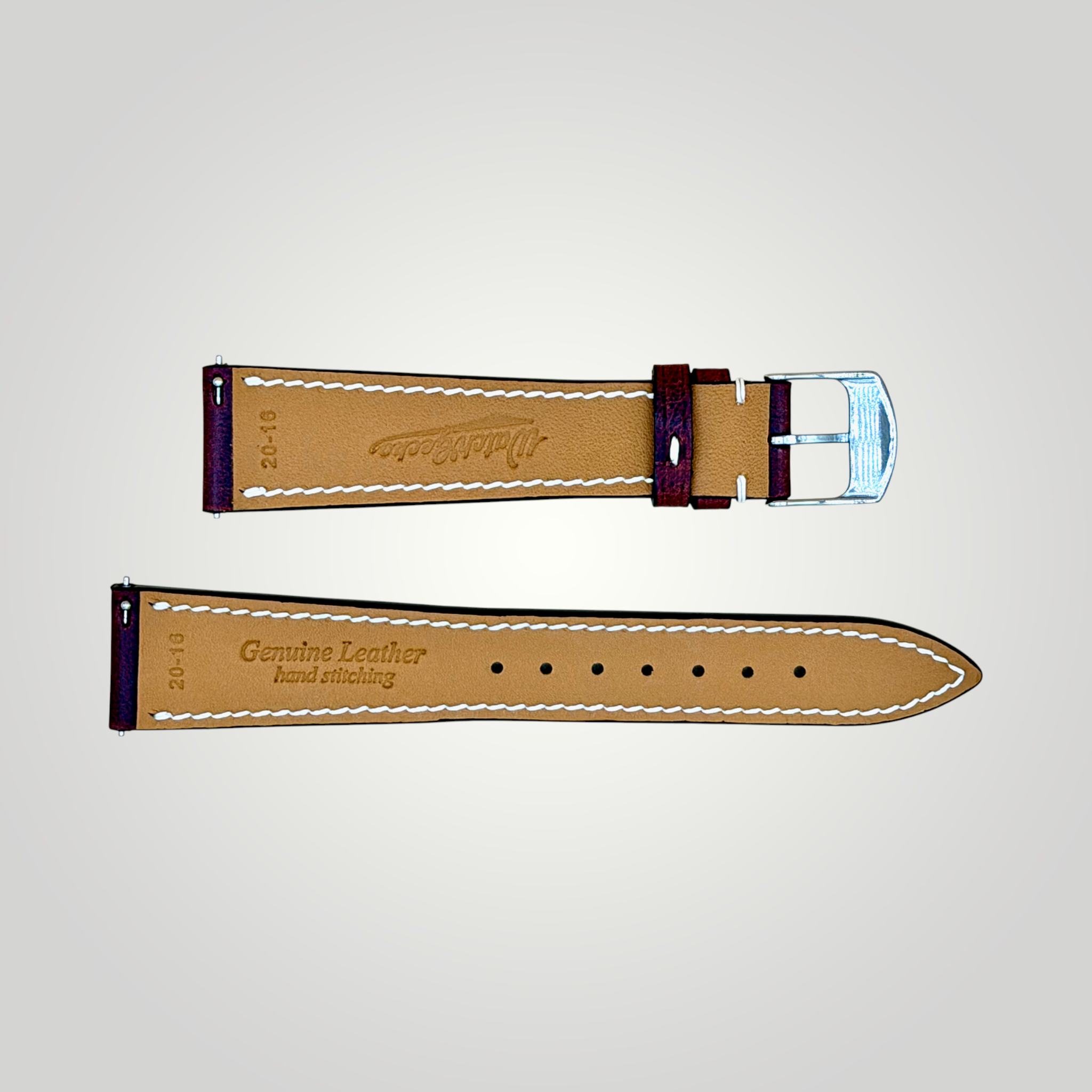 WatchGecko | Hand Stitched Crazy Horse Leather Watch Strap - Peacock Blue / Bordeaux