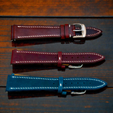 WatchGecko | Hand Stitched Crazy Horse Leather Watch Strap - Peacock Blue / Bordeaux