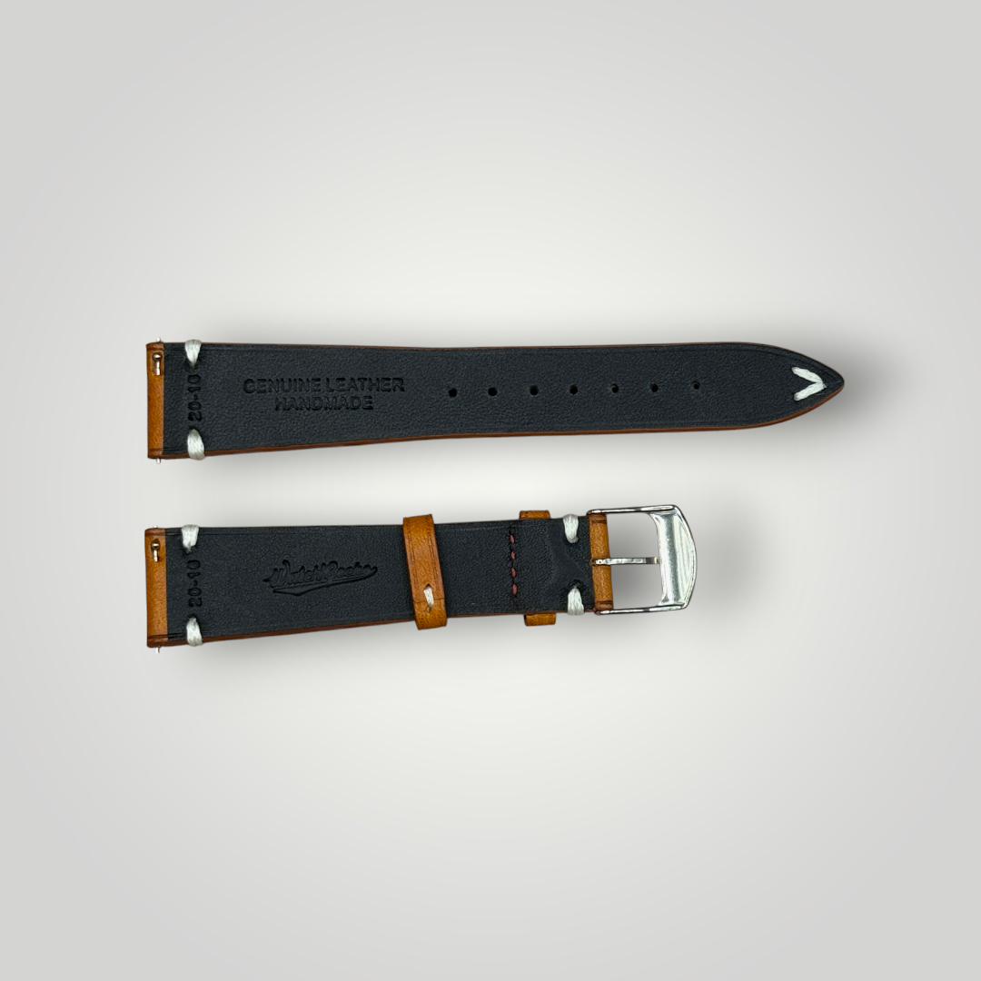 WatchGecko | Hand Stitched Crazy Horse Leather Watch Strap - Peacock Blue / Bordeaux