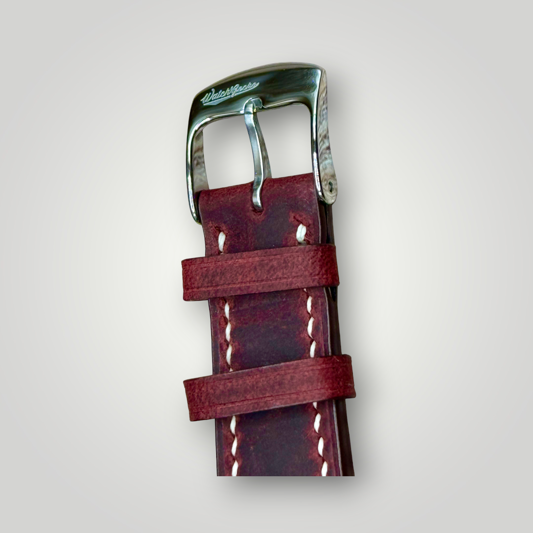 WatchGecko | Hand Stitched Crazy Horse Leather Watch Strap - Peacock Blue / Bordeaux
