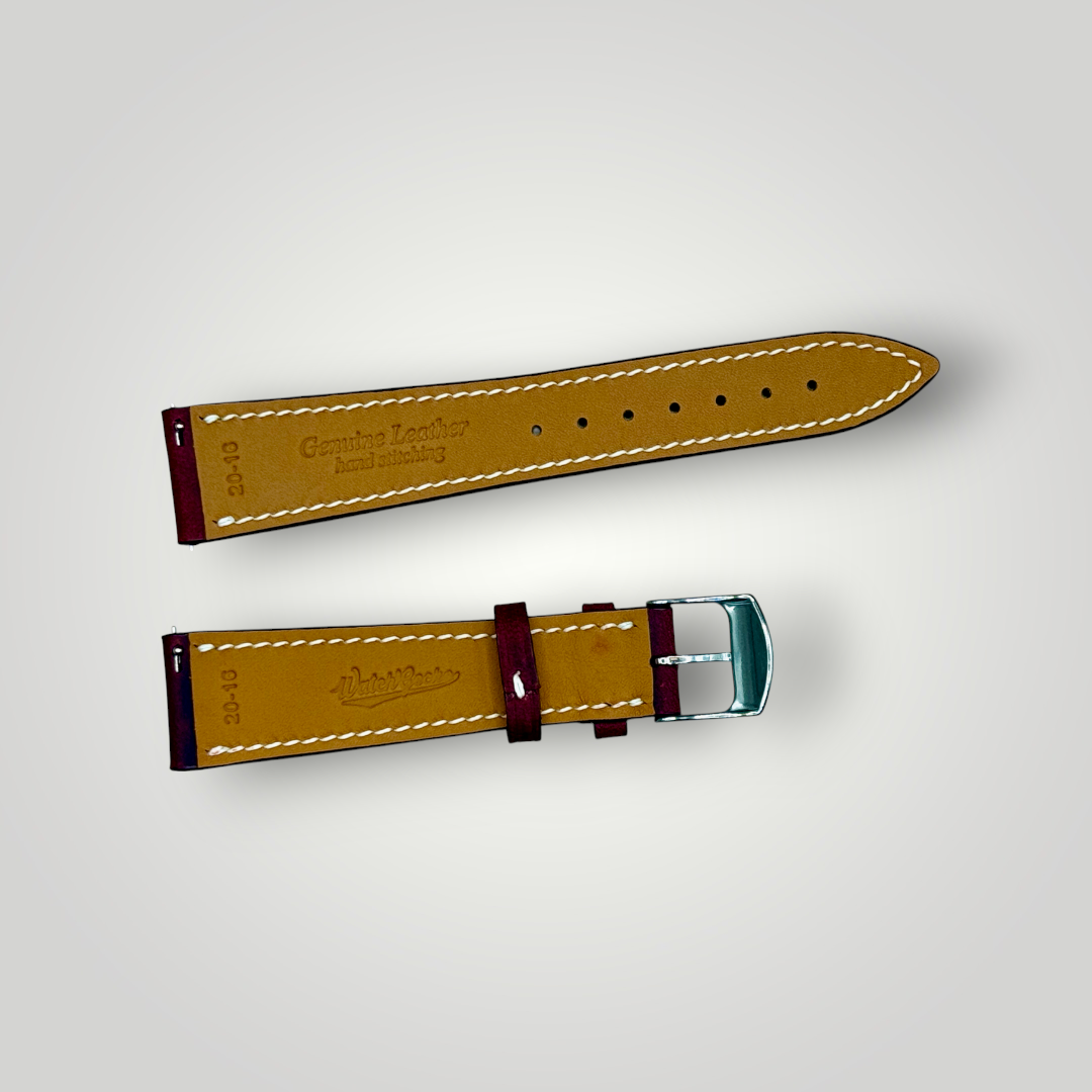 WatchGecko | Hand Stitched Crazy Horse Leather Watch Strap - Peacock Blue / Bordeaux