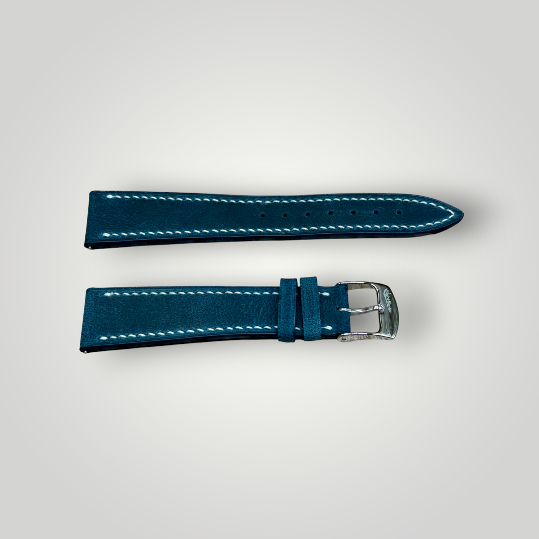 WatchGecko | Hand Stitched Crazy Horse Leather Watch Strap - Peacock Blue / Bordeaux