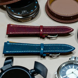 WatchGecko | Hand Stitched Crazy Horse Leather Watch Strap - Peacock Blue / Bordeaux