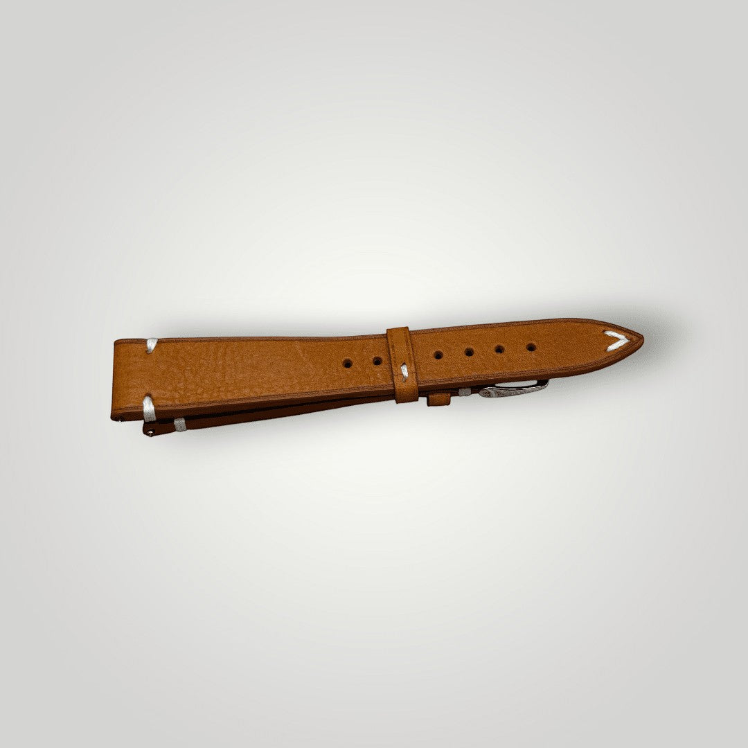 WatchGecko | Overton Badalassi Carlo Minerva Box Leather V-Stitch Watch Strap - Coral WatchGecko