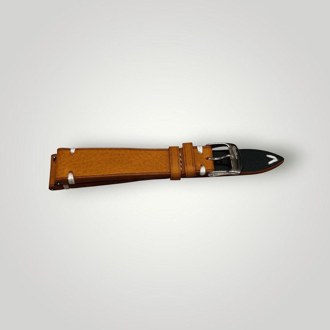 WatchGecko | Overton Badalassi Carlo Minerva Box Leather V-Stitch Watch Strap - Coral WatchGecko