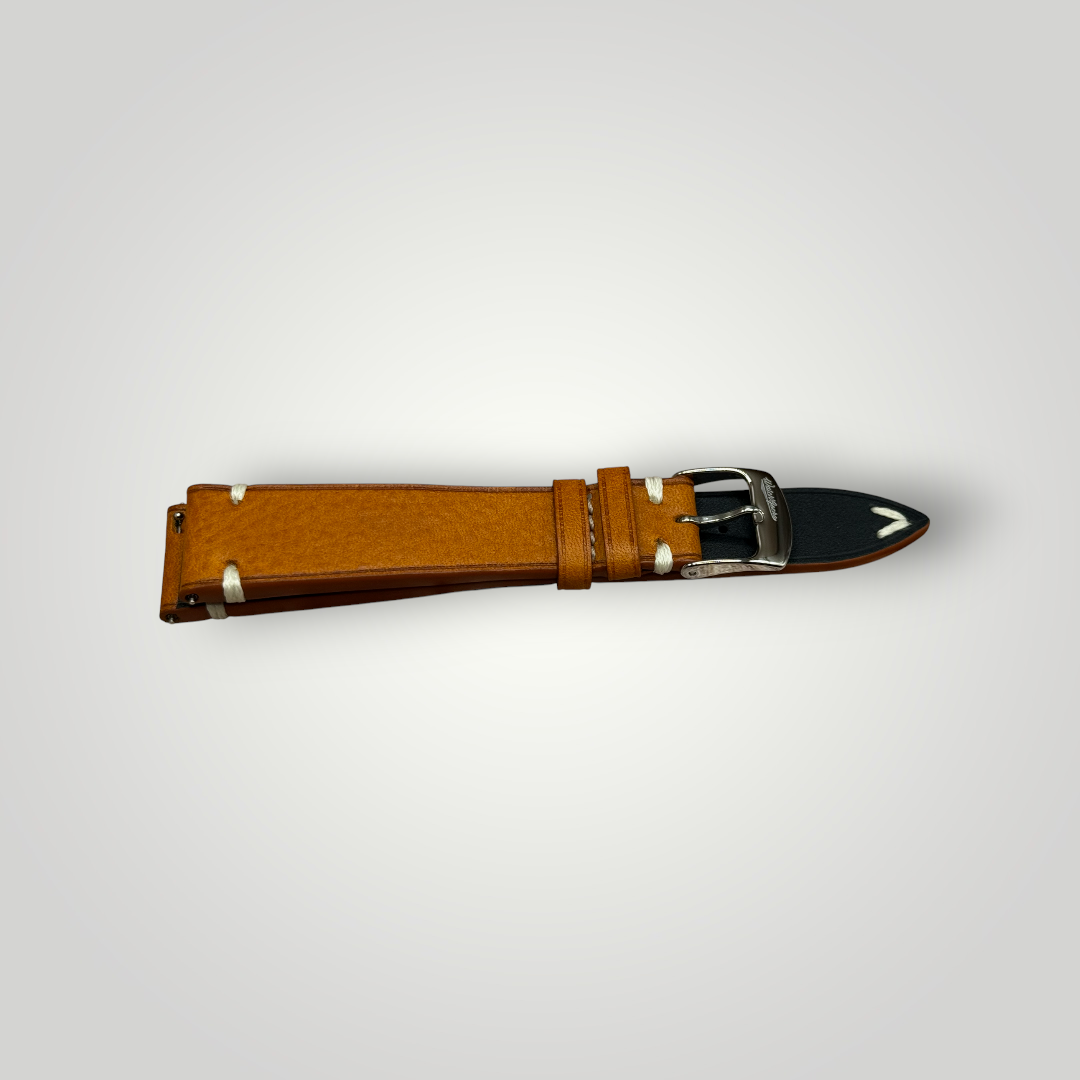 WatchGecko | Overton Badalassi Carlo Minerva Box Leather V-Stitch Watch Strap - Coral