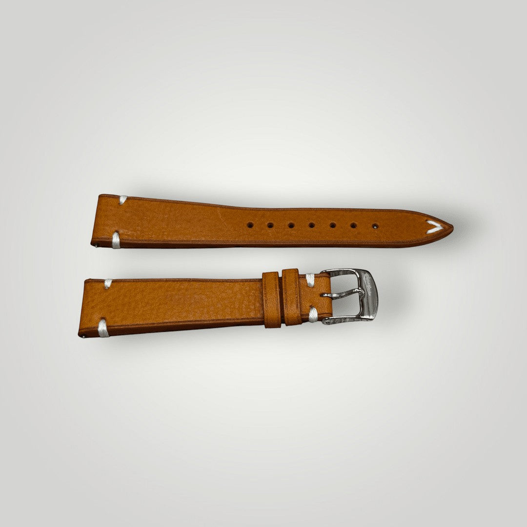 WatchGecko | Overton Badalassi Carlo Minerva Box Leather V-Stitch Watch Strap - Coral WatchGecko