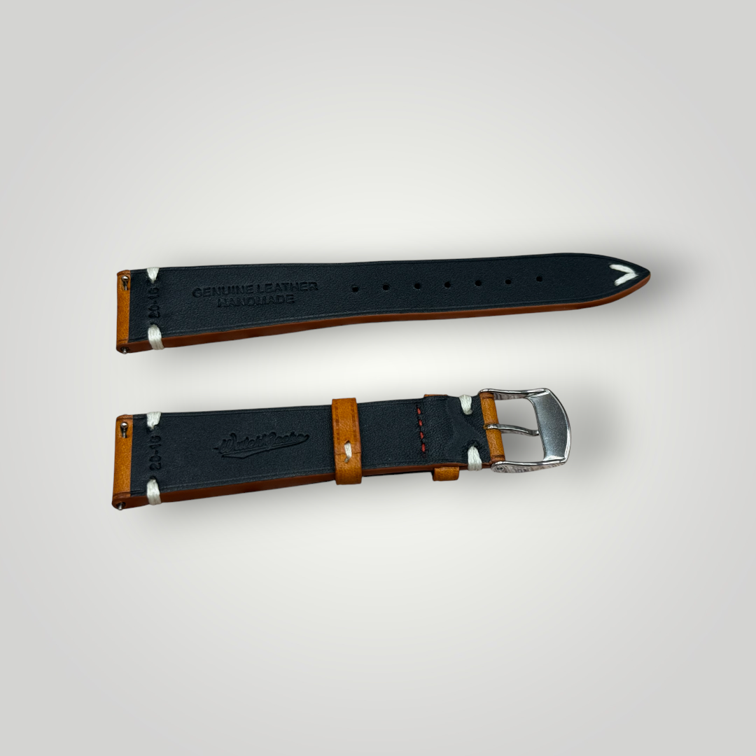 WatchGecko | Overton Badalassi Carlo Minerva Box Leather V-Stitch Watch Strap - Coral