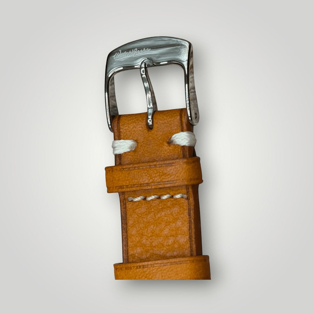 WatchGecko | Overton Badalassi Carlo Minerva Box Leather V-Stitch Watch Strap - Coral WatchGecko