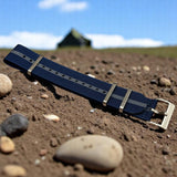 WatchGecko | Ridge British Military Watch Strap - Navy & Grey Stripe