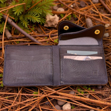 IKENOHATA GINKAWATEN 池之端銀革店 Cramp Italian Shrink Leather Double Flap Bi-fold Wallet – BLUE