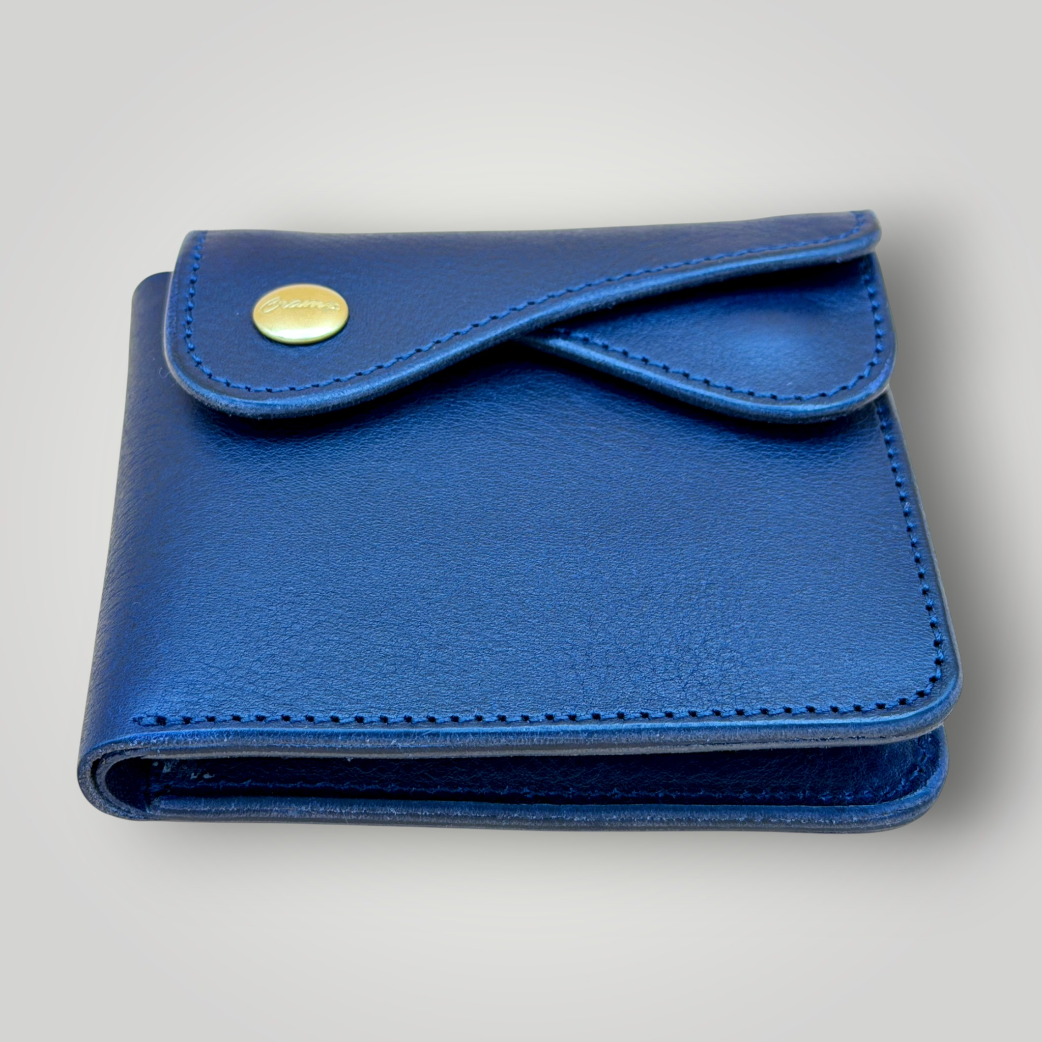 IKENOHATA GINKAWATEN 池之端銀革店｜Cramp クランプ｜イタリアンシュリンクレザー ダブルフラップ二つ折りウォレット｜ブルー