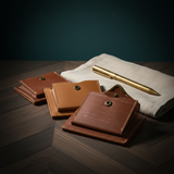 Cramp UK Bridle Leather Compact Wallet — Brass Front Accent — 10×7×3cm, Bourbon