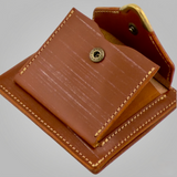 Cramp UK Bridle Leather Compact Wallet — Brass Front Accent — 10×7×3cm, Bourbon