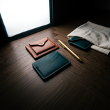 Cramp UK Bridle Leather Compact Wallet — Brass Front Accent — 10×7×3cm, Bourbon
