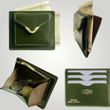 Cramp UK Bridle Leather Compact Wallet — Brass Front Accent — 10×7×3cm, Bourbon